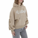 Beige oversized hoodie met opschrift_