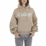 Beige oversized hoodie met opschrift_