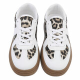 Witte lage sneaker Kitty met leopard deco_