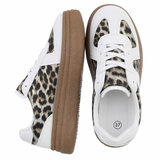 Witte lage sneaker Kitty met leopard deco_