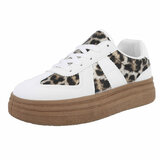 Witte lage sneaker Kitty met leopard deco_