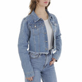 Korte blauwe jeans jacket in used look_