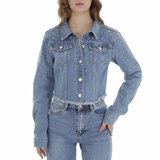 Korte blauwe jeans jacket in used look_