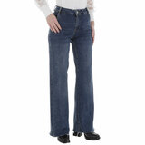 Modieuze blauwe jeans broek met used look_