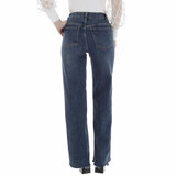 Modieuze blauwe jeans broek met used look_