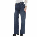 Modieuze blauwe jeans broek met used look_