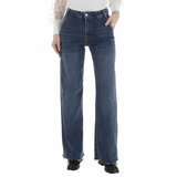 Modieuze blauwe jeans broek met used look_