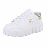 Witte lage sneaker Bridget met gouden accent_