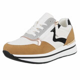 Beige-camel lage mixed sneaker Jenny_