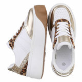 Witte lage sneaker Cecilia met luipaarddetail_