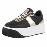 Zwarte lage sneaker Cecilia met luipaarddetail_