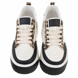 Cream-zwarte lage sneaker Bahira met luipaarddetail_