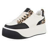 Cream-zwarte lage sneaker Bahira met luipaarddetail_