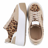 Kaki-witte lage sneaker Bahira met luipaardprint_