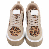 Kaki-witte lage sneaker Bahira met luipaardprint_