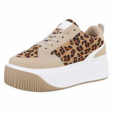 Kaki-witte lage sneaker Bahira met luipaardprint_