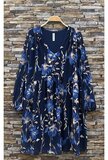 Stijlvolle blauwe-beige korte jurk met print_