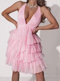 Rose korte jurk in tulle_