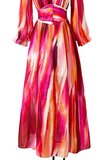 Sierlijke fuchsia-rose-rode mixed maxi jurk met motief_