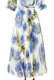 Prachtige blauw-groene maxi plisse jurk _