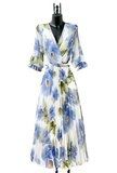 Prachtige blauw-groene maxi plisse jurk _