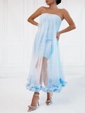 Elegante korte licht blauwe bustier jurk met tulle_