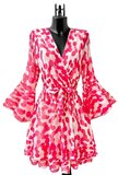 Prachtige korte fuchsia-rose wikkeljurk met print_