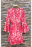 Prachtige korte fuchsia-rose wikkeljurk met print_