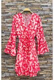 Prachtige korte fuchsia-rose wikkeljurk met print_