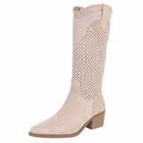 Hoge beige suede western-biker laars Beaudille  TEMPORARY SOLD OUT_