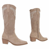 Hoge kaki bruine suede western-biker laars Beaudille_