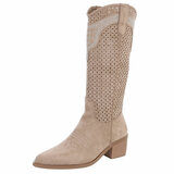 Hoge kaki bruine suede western-biker laars Beaudille_