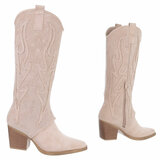 Hoge beige suede western-biker laars Ludy_