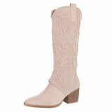 Hoge beige suede western-biker laars Ludy_