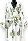 Maxi witte jurk met groene print in bohemian chic style_