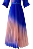 Elegante blauw-rose maxi plisse jurk _