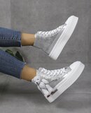 Zilveren hoge textiel sneaker Katia_
