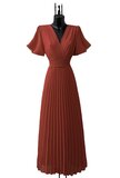 Stijlvolle terracotta maxi plisse jurk _
