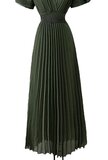 Stijlvolle kaki groene maxi plisse jurk _