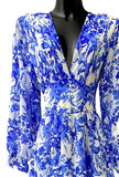 Sierlijke wit-blauwe mixed maxi jurk met bloem motief_