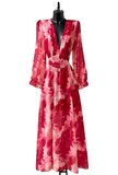 Sierlijke rood-rose mixed maxi jurk met motief_