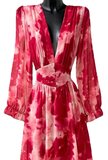 Sierlijke rood-rose mixed maxi jurk met motief_