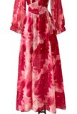 Sierlijke rood-rose mixed maxi jurk met motief_