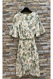 Mooie korte crossover beige groene jurk met bloemen print  _