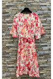 Mooie korte crossover beige rose jurk met bloemen print  _
