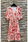 Mooie korte crossover beige rose jurk met bloemen print  _