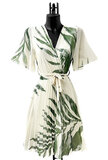 Mooie korte crossover beige groene jurk met palm print  _