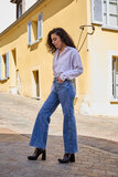  Blauwe jeans broek voor dames met strass en wijde pijpen_