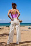 Trendy licht beige broek met wijde pijpen_