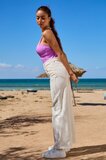 Trendy licht beige broek met wijde pijpen_